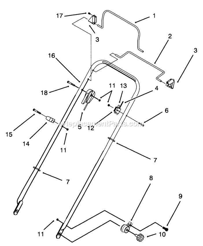 Handle Assembly Diagram and Parts List for 10761B (4900001-4999999)(1994) Lawn Boy Lawn Mower